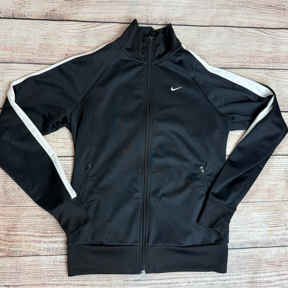 Nike Women’s Black Track Jacket with White Stripe Size Large